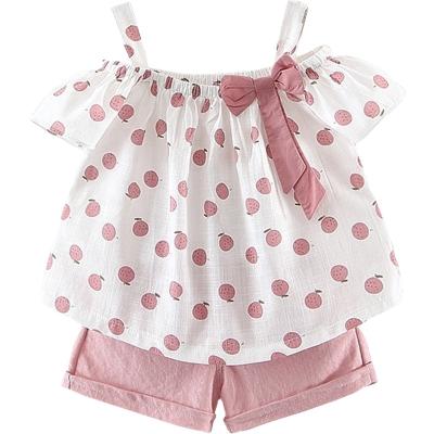 China Girls casual clothing sets summer old toddler girl outfits sling bow skirt cotton sleeveless pants kids suit for sale