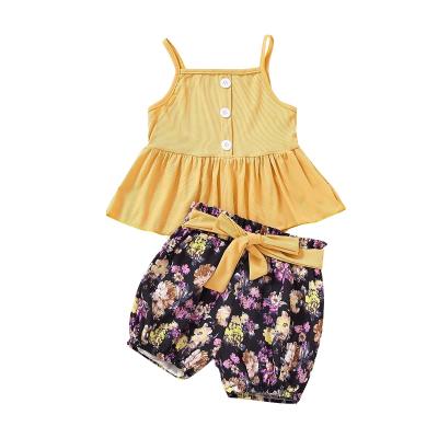 China Girls Casual Clothing Sets Old Amazon Toddler Girl Sling Hot Selling Dress Simple Flower Shorts =Summer Clothing Set for sale