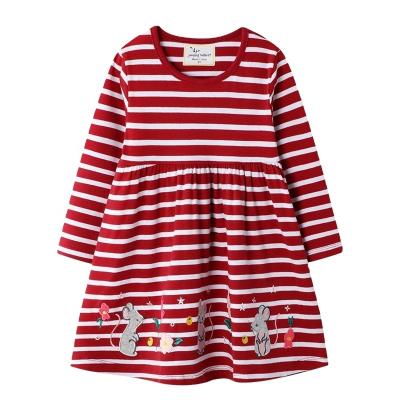 China Wholesale Breathable Toddler Girls Clothes Cartoon Animal Striped Tank Top Dresses Cotton Sleeve Crewneck Long Layered Dress for sale