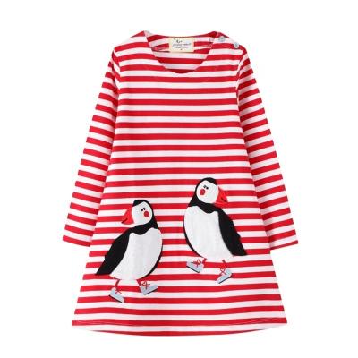 China Summer Breathable Cartoon Striped Tank Top Dresses Cotton Long Sleeve Casual Dress Children Girls Kids Clothes for sale