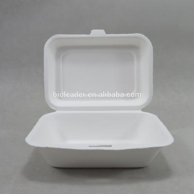 China Biodegradable Microwavable Pulp Clamshell Sugar Cane Microwavable Paper Food Container for sale