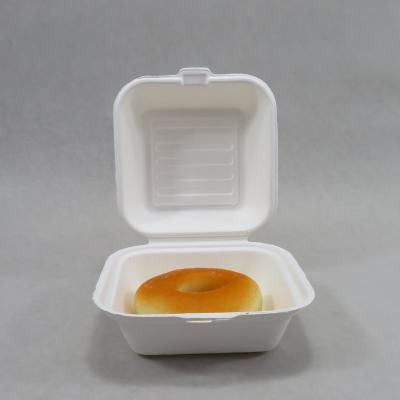 China Biodegradable Biodegradable Sugar Cane Bagasse Pulp 6x6 Inch Disposable Hamburger Box for sale