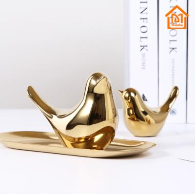 China Europe style modern tabletop gold ceramic birds for home decor for sale