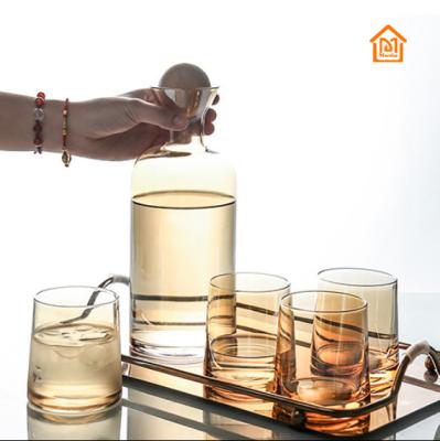 China Home Glass Cold Water Bottle Set Household Transparent Creative Glass Water Bottle Set for sale