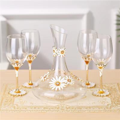 China New classic/postmodern Paris Daisy enamel crystal glass wine glass set/wine decanter+wine glasses for sale