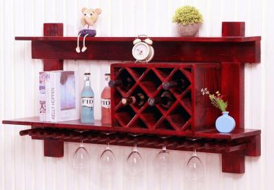 China Wall Mounted Wooden Wine Rack And Glass Holder Cabinet , Floating Wine Glass Rack Shelf for sale