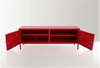 China Living Room Long Low Tv Cabinet , Red Durable Steel Tv Cabinet With Doors for sale