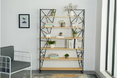 China Simple Modern Living Room Storage Rack Shelf Nordic Iron Bookshelf Creative Wood Shelf for sale