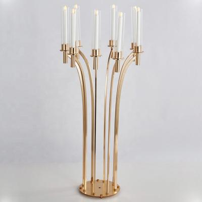 China European Style Event Glass Candlestick Holders Wedding Candelabras Gold Candelabra Centerpieces for sale