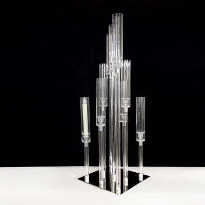 China European Style Square 9am Sconces Clear Acrylic And Metal Candelabra Centerpiece for sale