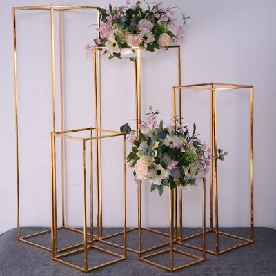 China Place Wedding Square Walkway Electroplating Flower Stands Wedding Table Centerpieces for sale