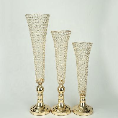 China 70CM Vase Gold Crystal Wedding Tall Flower Vases For Wedding Centerpiece Table for sale