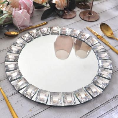 China Sustainable Diamond Mirror Plate Charger Crystal Table Glass Chargers Plates Decoration Wedding for sale