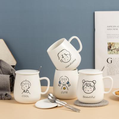 China Cute Rabbit 400ML White Ceramic Coffee Mug Pattern Cartoon Rabbit Milk Tea Eco Friendly Viable Mugs Mug For Office And Home for sale