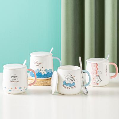 China Eco-Friendly Gift Cute Cartoon Coffee Milk Water Sustainable Personalized Handmade Ceramic Mugs With Lid for sale