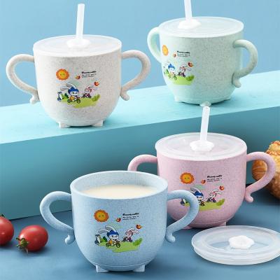 China Wholesale Custom Viable 280ml Coffee Milk Gift Insulated Mug With Handle Double Seal Cute Cartoon Kids Mug With Straw for sale