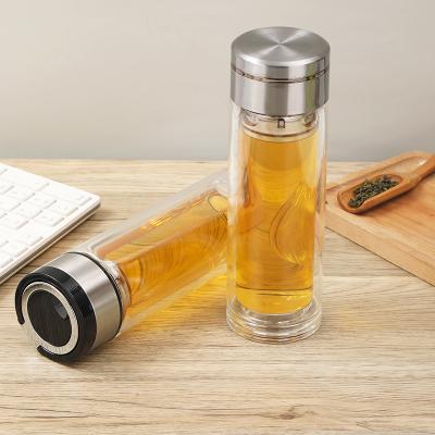 China RTS Business PORTABLE Portable Bilayer Gift Thermos Glass Flasks Customized Logo Eco Friendly Straight Body Transparent Thermos Mug for sale