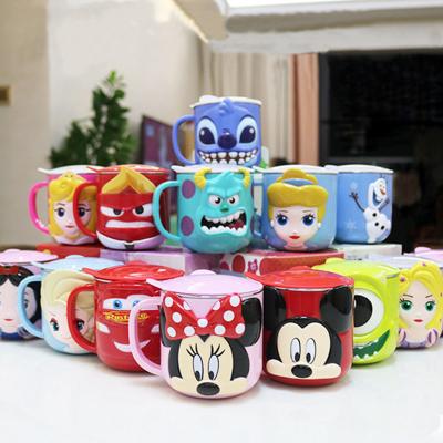 China Viable RTS Double Wall Insulation Mickey Mouse Mugs With Lid 316 Stainless Steel Cartoon Kids Cup Plastic Shell With Handle for sale