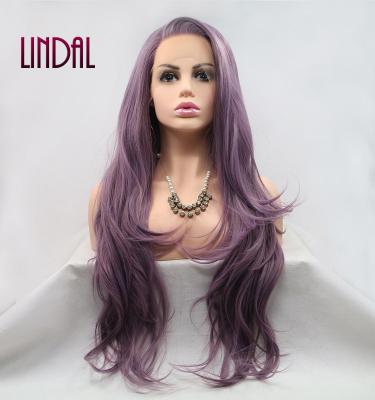 China Other LINDAL Straight Wig Synthetic Long Lace Front Synthetic Wigs And Style Wave Cheap Purple Synthetic Wig for sale