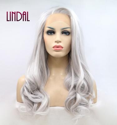 China Other LINDAL Synthetic Wig High Fiber Synthetic Wigs 13x3 Lace Up Wholesale Price Long Gray Synthetic Hair Wigs for sale