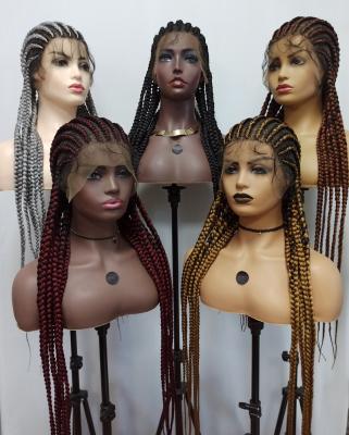 China Dropshipping LINDAL Swiss Synthetic Braided Lace Wig With Baby Hair 32inches Synthetic Full Lace Wig Braided Wigs For Black Women for sale