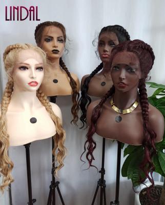 China Other Popular LINDAL 3 Braids Cornrow Braided Wig With Baby Hair Afro Crochet Braiding Lace Front Wig X Pressure for sale