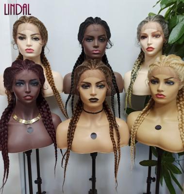 China Other LINDAL Black Women Twist Cornrow Braided Wigs With Baby Hair Futura Synthetic Black Hand Braided Wigs for sale