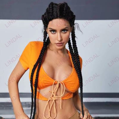 China Others LINDAL Lace Front Box Braided Wig With Twisted Synthetic 360 Lace Front Black Double Dutch Braided Braids Wig Heat Resistant Wig for sale