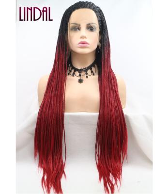 China Other LINDAL dropshipping Synthetic Braided Red Lace Front Wig Heat Resistant Synthetic Braided Wigs For Black Women for sale