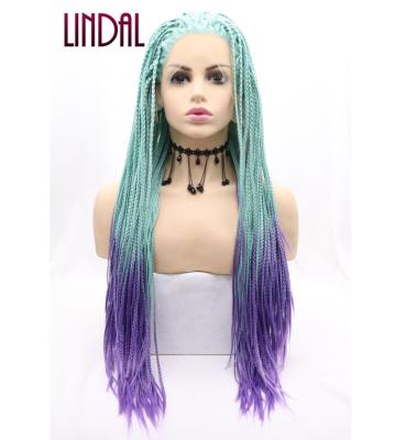 China LINDAL Ombre Purple Box Braided Wig For Women Braids Synthetic Lace Front Wig Pre Plucked Wig 180% Micro Density Color for sale