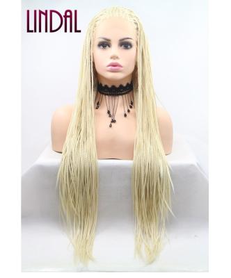 China LINDAL Micro Braided Braided Lace Front Wigs Honey Blonde Heat Resistant Fiber Synthetic Lace Front Wig Braid Wig Box Braids for sale