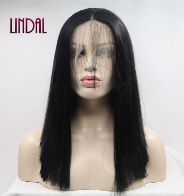 China Other LINDAL Black Synthetic Lead Hair Wig Lace 14 Inch Short Natural Straight Bone Lace Front Lead Synthetic Wig 14 Inches for sale