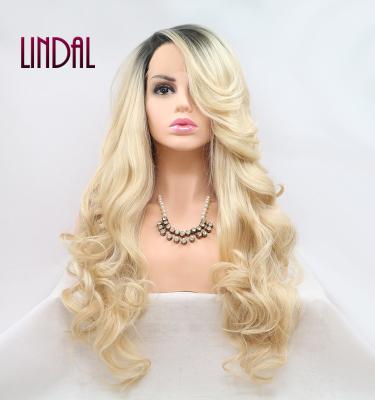 China Other hd synthetic blonde hair wave style fashion ombre lace LINDAL wig lace frontal wig pre plucked synthetic wigs for sale