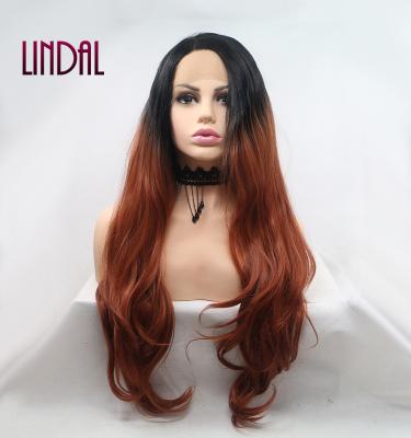 China Other LINDAL lace frontal wigs wig factories 24inches ombre lace wig natural brown synthetic fiber fiber hair premium for sale