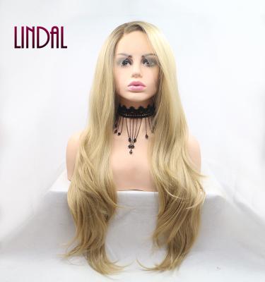 China Other LINDAL Fiber Wigs Heat Resistant Synthetic Hair Blonde Lace Front Wig Synthetic Wig With Cap for sale