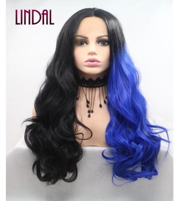 China Other LINDAL 13x3 lace wig women cosply ombre hair blue lace front wig synthetic lady wigs synthetic cheap synthetic wigs for sale