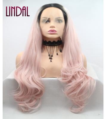 China Other Store LINDAL Imagination Beauty Synthetic Wig Hair High Fiber Lace Wig Wave Light Pink Synthetic Lacefront Wig for sale