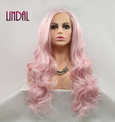 China Other Cheap Synthetic LINDAL Wigs Lace Front Wigs Candy Pink Deep Wave Color Synthetic Hair Wigs With Lowest Price for sale