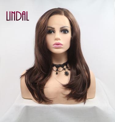 China Other LINDAL Wig Synthetic Fiber Wigs Wholesale Synthetic Short Medium Length Synthetic Lace Frontal Wigs Brown for sale