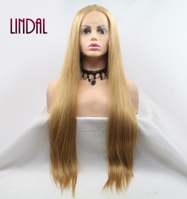 China LINDAL Hair Straight Synthetic Wigs 24inches Chestnut Straight Heat Resistant Synthetic Color Wigs For Black Women for sale