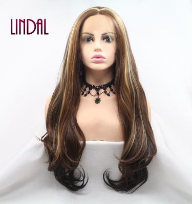 China Other LINDAL Synthetic Soft Fiber Lace Front Human Hair Mix Color 13x3 Brown Wigs Lace Frontal Sturdy Synthetic Wigs for sale