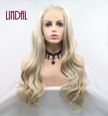 China Other LINDAL Human Hair Wigs Manufacturers 13x3 Lace Mix Color Synthetic Blonde Frontal Body Heat Resistant Human Hair Wigs for sale