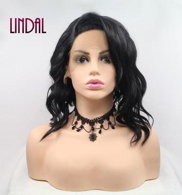 China Other LINDAL Curly Curly Black Hair Mix Synthetic Lace Front Wigs Short Black Synthetic Lace Front Wigs for sale