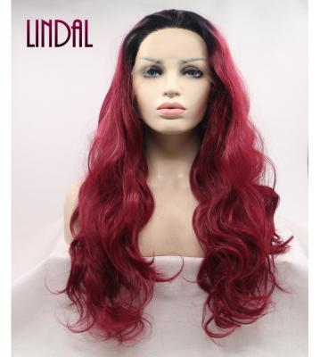 China Other Cheap LINDAL 13x3 Lace Frontal Wig Fiber Hair Ombre Synthetic Red Wave Wigs Synthetic Hair Wigs Lace Front for sale