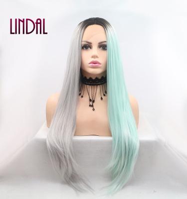 China LINDAL Hair Straight Wigs Rainbow Color Long Cheap Silk Straight Lace Front Synthetic Wig for sale