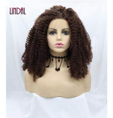 China Other LINDAL Customized White Kinky Curly Lace Front Wig Synthetic Wig Brown Afro Kinky Kinky Curly Wig for sale