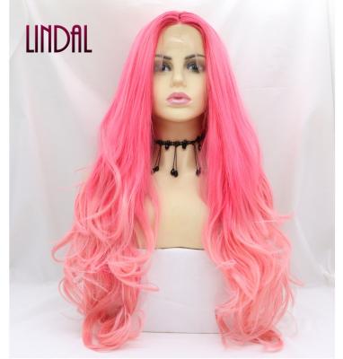 China Other LINDAL synthetic wigs lace front pre plucked wave wigs futura pink synthetic fiber hair wig for women for sale