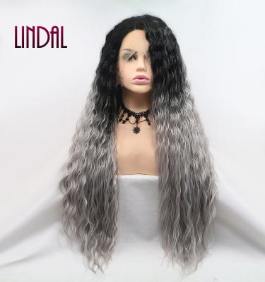 China Other LINDAL Color Women's Wig Gray Curly Afro Wig Lace Front Ombre Heat Resistant Synthetic Wig Kinky Afro Kinky Curly for sale