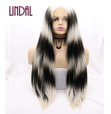 China LINDAL Deluxe Straight Synthetic Wig Black and White Straight Hair Long 30 Inch Synthetic Wig Synthetic Cosplay Wigs for sale