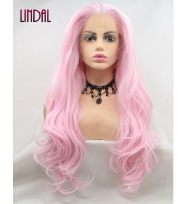 China Other LINDAL Private Label Glow Fiber Wig Candy Pink Deep Curly White Fiber Heat Resistant Glow Glueless Synthetic Wigs for sale